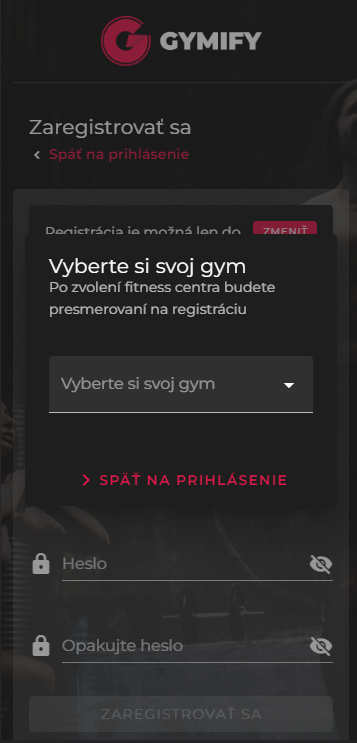 Registrácia nového klienta do fitness centra používajúcenho GYMIFY