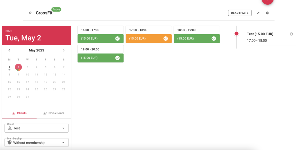 Registering clients and management of reservations from the owner account