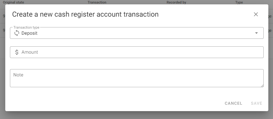 Creating new register transaction activity